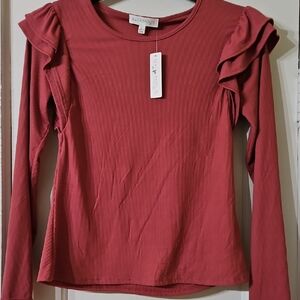 B Famous Women's mauve  Ruffle Sleeve Top